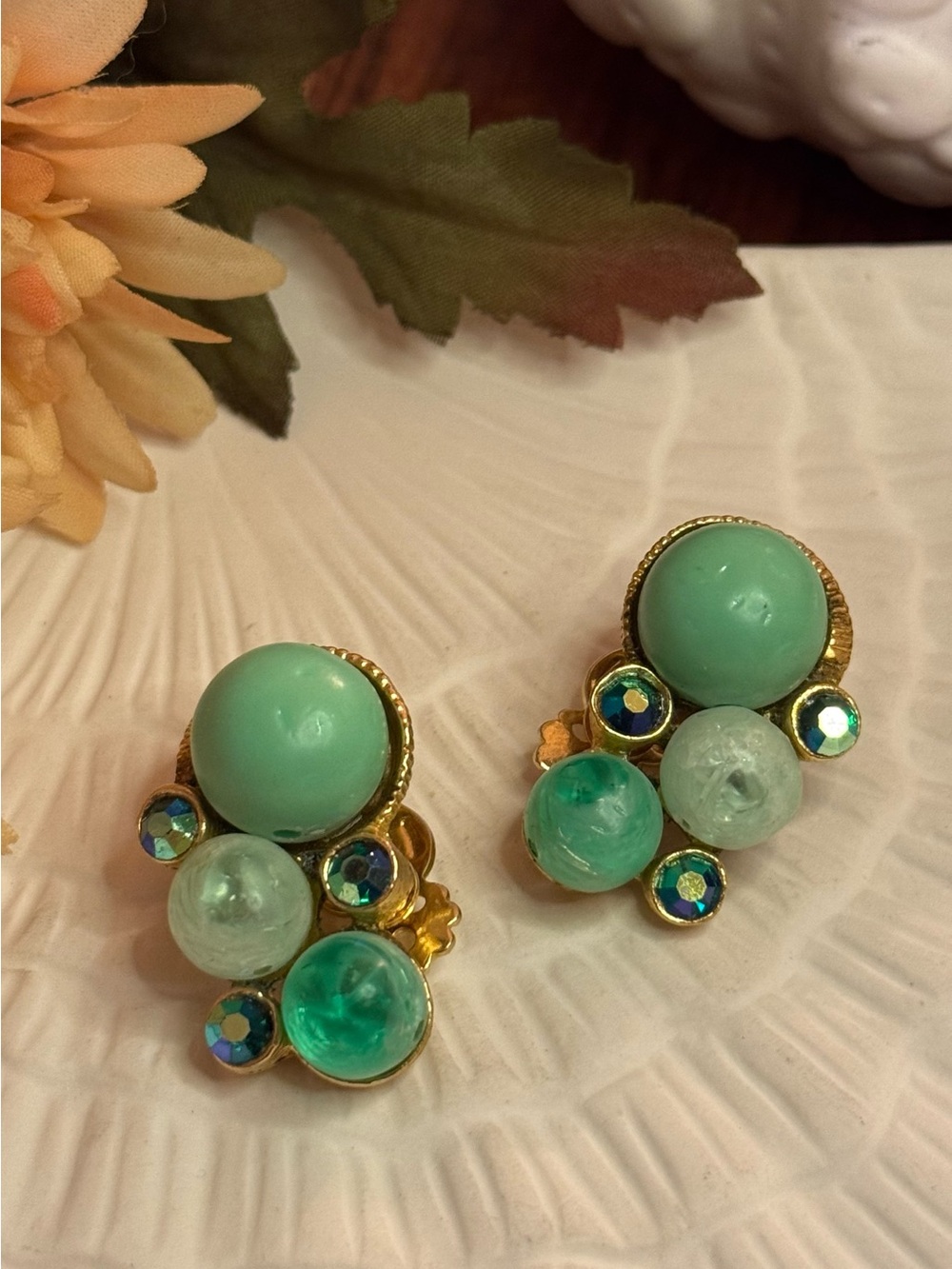 Seafoam Green Bubble Cluster Vintage Earrings